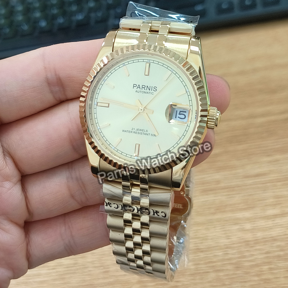 Parnis 36mm Gold Color Luminou - Rolex Watch Datejust review and price