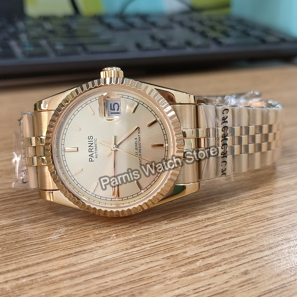 Parnis 36mm Gold Color Luminou - Rolex Watch Datejust review and price